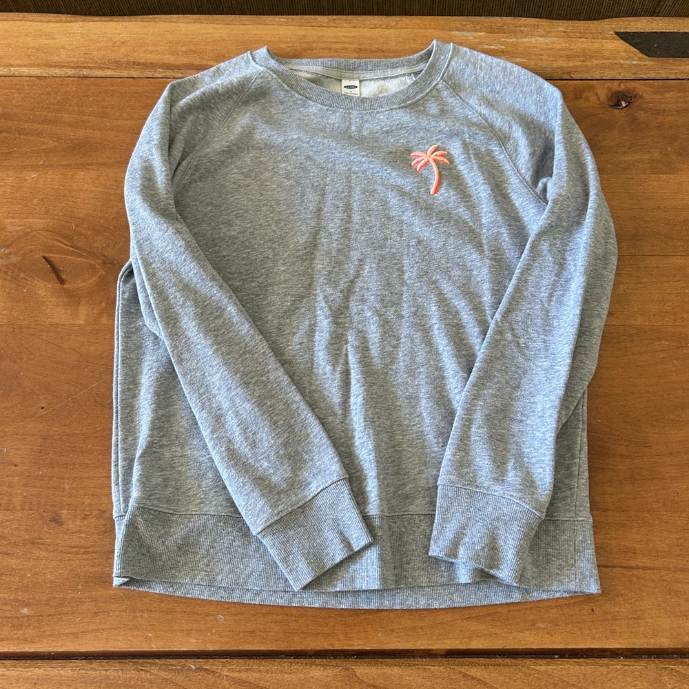Old Navy Heather Gray Sweatshirt with Coral Palm Motif